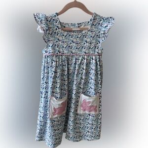 Floral Blue and Pink Kids Dress
